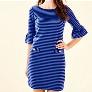 Lilly Pulitzer Alden Dress in Blue Grotto Ottoman Stripe Size  XXS